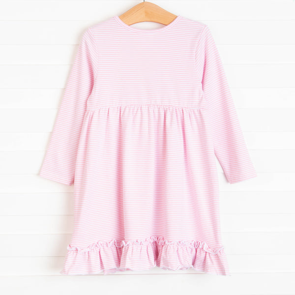 Count Your Blessings Applique Dress, Pink Stripe