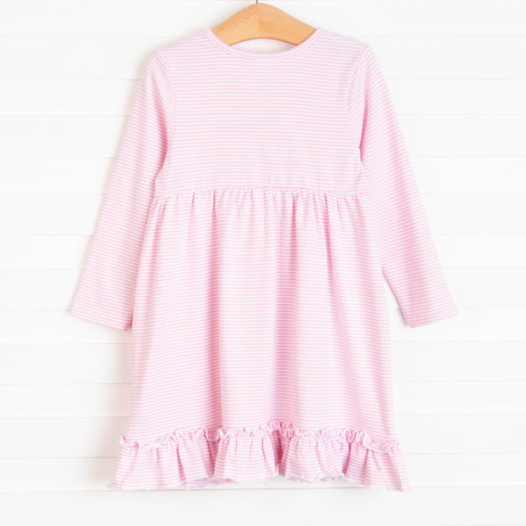 Count Your Blessings Applique Dress, Pink Stripe