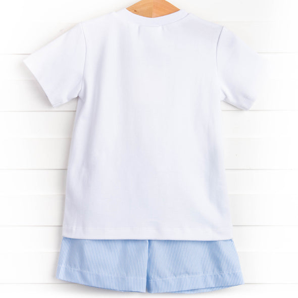 Whale of a Time Smocked Short Set, Light Blue Stripe