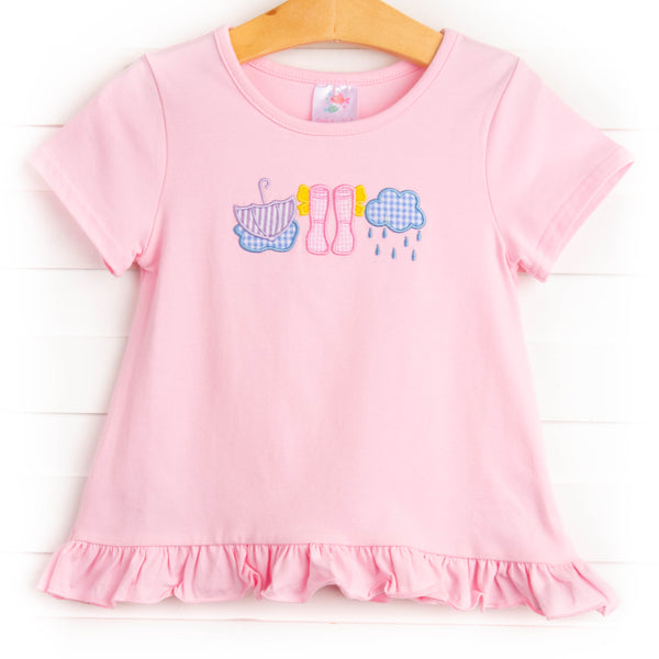 Rain or Shine Applique Ruffle Shirt, Pink
