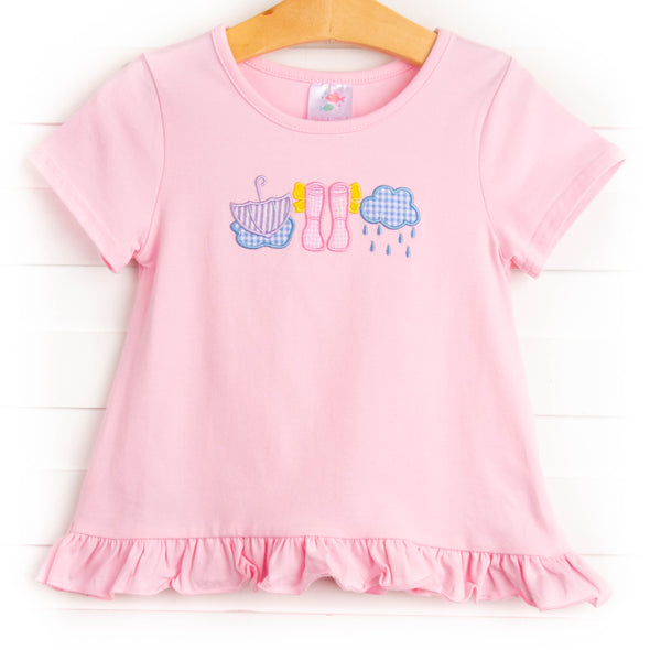 Rain or Shine Applique Ruffle Shirt, Pink