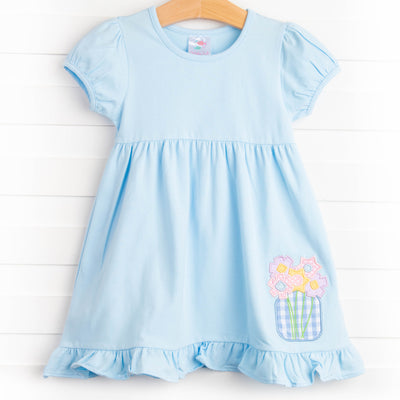 Fresh Cut Flowers Applique Dress, Blue