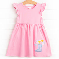 Rain Showers and Flowers Applique Dress, Pink