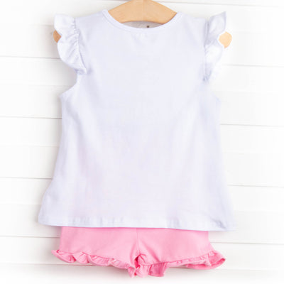 Rain Showers and Flowers Applique Short Set, Pink