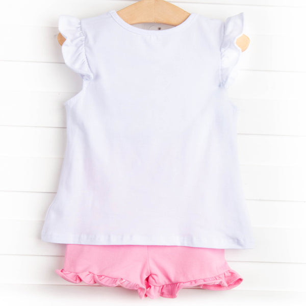 Rain Showers and Flowers Applique Short Set, Pink