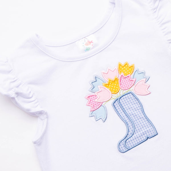 Rain Showers and Flowers Applique Short Set, Pink