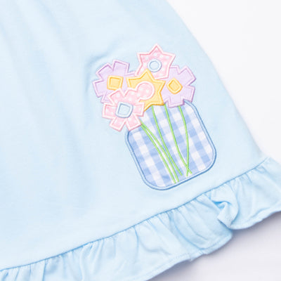 Fresh Cut Flowers Applique Dress, Blue