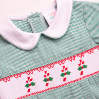 Candy Cane Lane Smocked Romper, Green