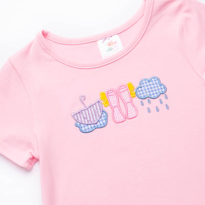 Rain or Shine Applique Ruffle Shirt, Pink