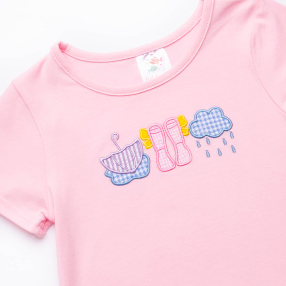 Rain or Shine Applique Ruffle Shirt, Pink