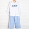 Let It Snow Smocked Pant Set, Blue