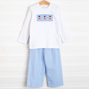 Let It Snow Smocked Pant Set, Blue