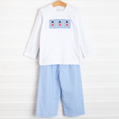 Let It Snow Smocked Pant Set, Blue