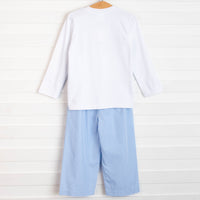 Let It Snow Smocked Pant Set, Blue