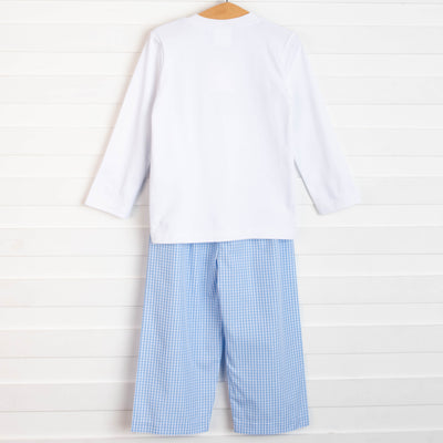 Let It Snow Smocked Pant Set, Blue