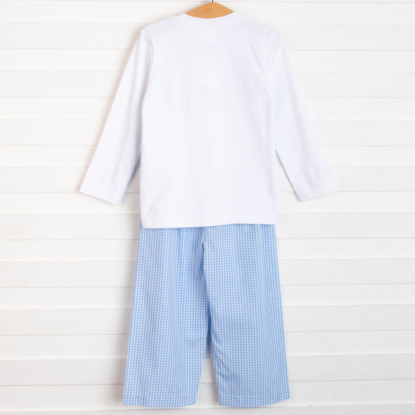 Let It Snow Smocked Pant Set, Blue