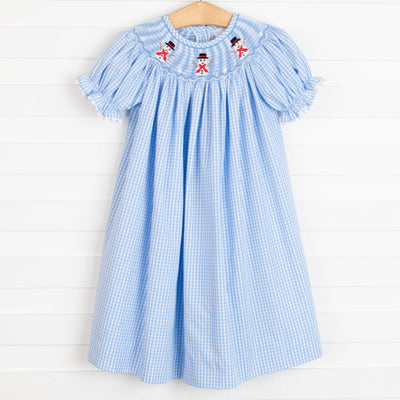 Let It Snow Smocked Dress, Blue