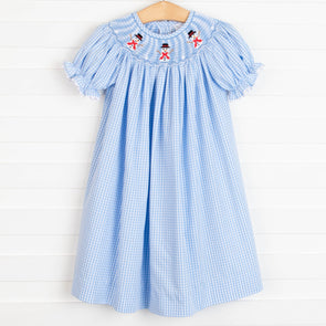 Let It Snow Smocked Dress, Blue