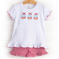 Sail's Up Applique Ruffle Short Set, Red