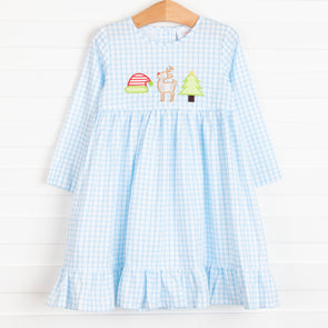 Santa's Helpers Applique Dress, Blue