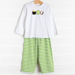 Lucky Day Applique Pant Set, Green