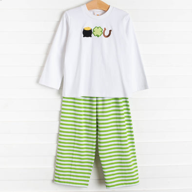 Lucky Day Applique Pant Set, Green