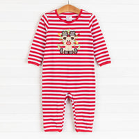 Rudy Reindeer Applique Romper, Red Stripe