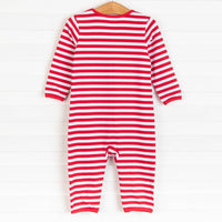 Rudy Reindeer Applique Romper, Red Stripe