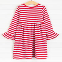 Rudy Reindeer Applique Dress, Red Stripe