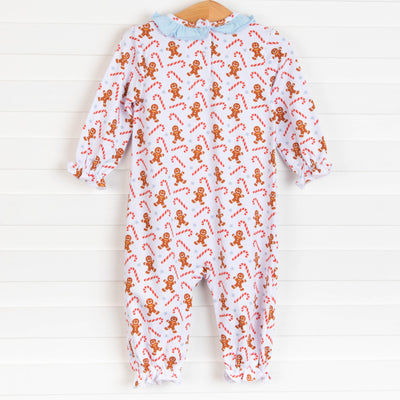 Santa's Cookies Ruffle Romper, White