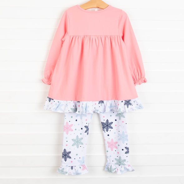 Sweet Snowflakes Ruffle Pant Set, Pink