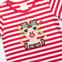Rudy Reindeer Applique Romper, Red Stripe
