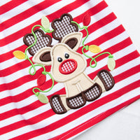 Rudy Reindeer Applique Dress, Red Stripe