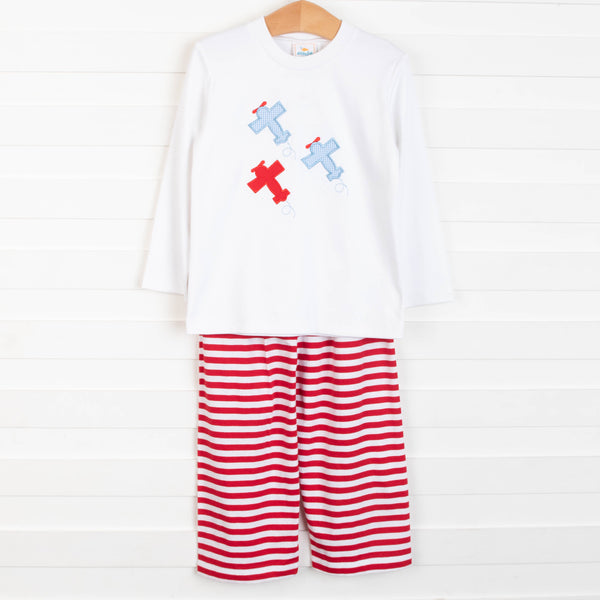 Sky Time Applique Pant Set, Red