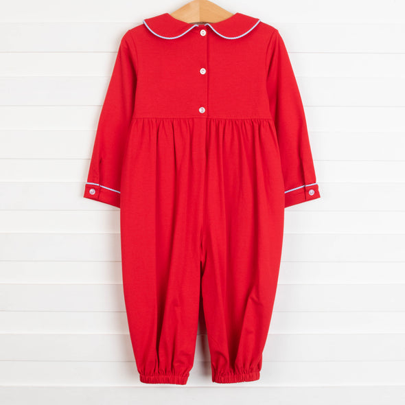 Hills And Valleys Applique Romper, Red