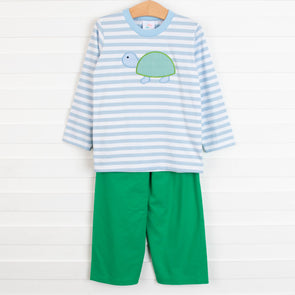 Turtle-y Cute Applique Pant Set, Green