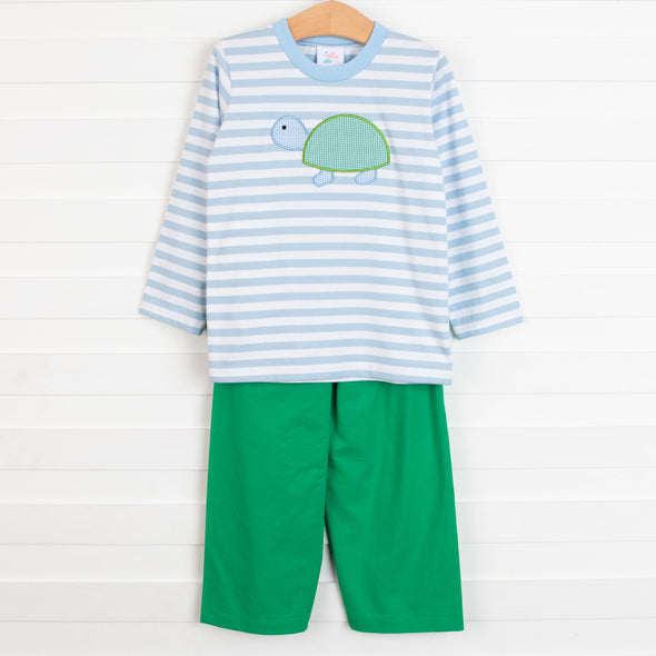 Turtle-y Cute Applique Pant Set, Green