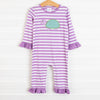 Turtle-y Cute Applique Ruffle Romper, Purple