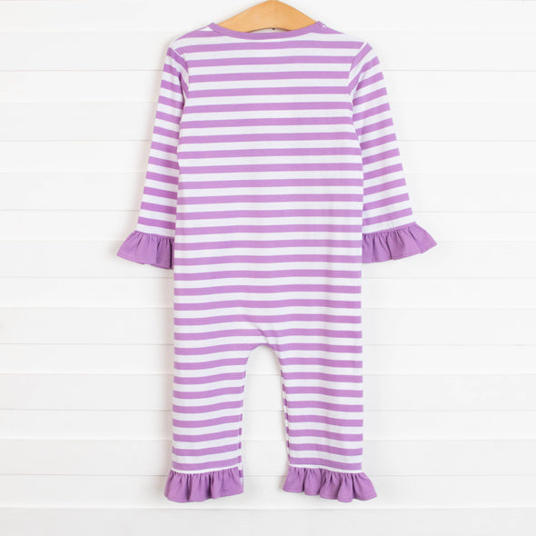 Turtle-y Cute Applique Ruffle Romper, Purple