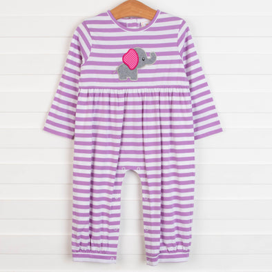 Elephant-astic Applique Romper, Purple