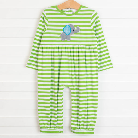 Elephant-astic Applique Romper, Green