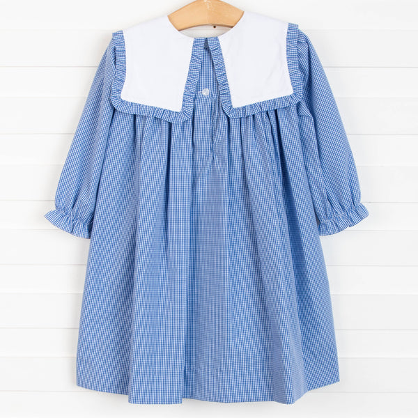 Elise Bib Dress, Blue Check