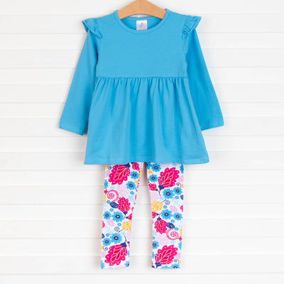 Flower Shop Legging Set, Blue