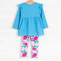 Flower Shop Legging Set, Blue