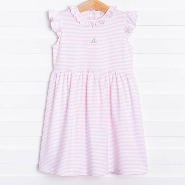 Aurora Angel Sleeve Pima Dress, Pink Stripe