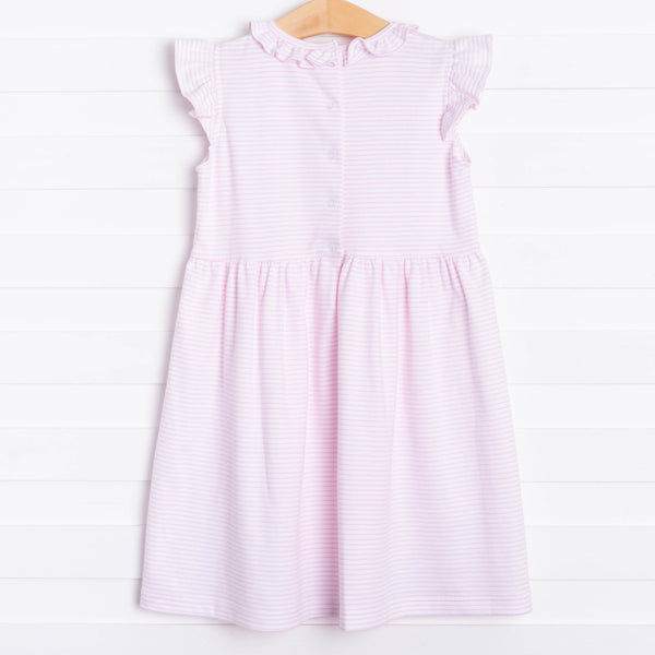 Aurora Angel Sleeve Pima Dress, Pink Stripe