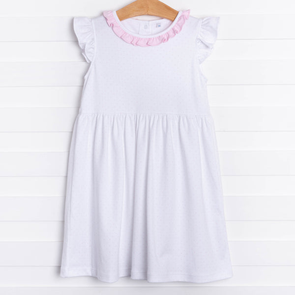 Aurora Angel Sleeve Pima Dress, Pink MicroDot