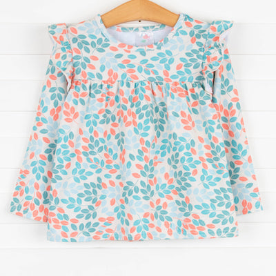 Leaf & Vine Flutter Sleeve Top, Green