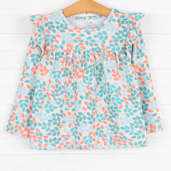 Leaf & Vine Flutter Sleeve Top, Green