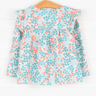 Leaf & Vine Flutter Sleeve Top, Green